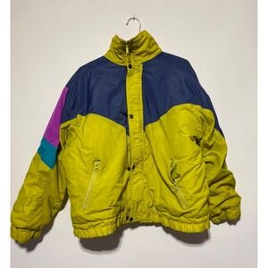 Steep Slopes Women Size M Neon Yellow Multi Colorblock Nylon Vintage Ski Jacket